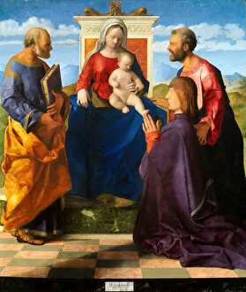 Images Dated 9th April 2021: Madonna and Child Enthroned with Saints and Donor, 1505. Creator: Giovanni Bellini