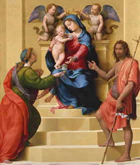 St Mary Magdalene Gallery: Madonna and Child Enthroned with Saints Mary Magdalen and John the Baptist, ca. 1523