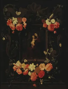 Tulipa Prints: Madonna and Child Framed a Garland of Flowers, 1644. Creator: Erasmus Quellinus