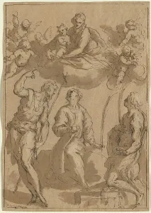 Palma Giovane Prints: Madonna and Child in Glory with Saints John the Baptist