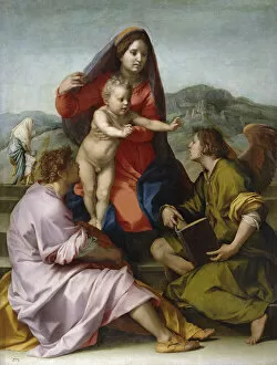 Matthew The Evangelist Gallery: Madonna and Child with Saint Matthew and the Angel. Artist: Andrea del Sarto (1486-1531)