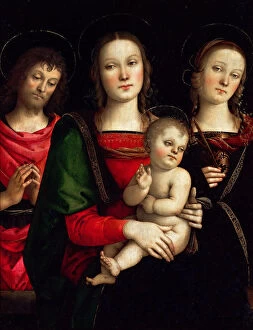 Catherine Of The Wheel Gallery: Madonna and Child with Saints Catherine of Alexandria and John the Baptist. Artist: Perugino (ca)