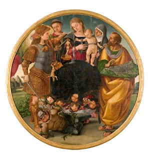 Tempera On Cardboard Gallery: Madonna and Child between Saints (Tondo Signorelli), 1510-1515. Creator: Signorelli