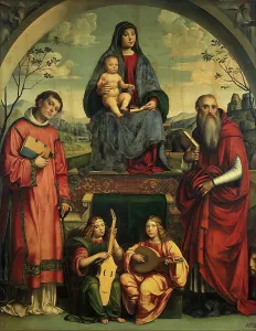 Angels Prints: Madonna and Child with St Lawrence and St Jerome and Two Angels Making Music