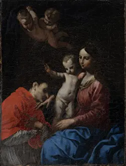 Worship Prints: Madonna and Child, worshipped by St Carlo Borromeo, c1630-1650. Creator: Simone Cantarini
