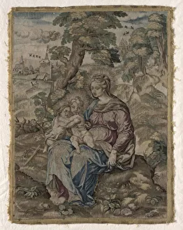 Tapestry Weave Prints: Madonna with Christ Child and Saint John the Baptist, 1500s. Creator: Unknown