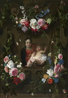 Wreath Prints: Madonna in a Floral Wreath, mid-17th century. Creator: Cornelis Schut I