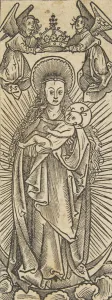 Mary Virgin Collection: Madonna in Glory Crowned by Angels (Schr. 1111c), 15th century. 15th century. Creator: Anon