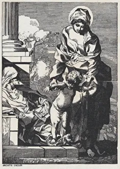 Life Event Prints: The Madonna helping baby Jesus take his first steps while Elizabeth reclines