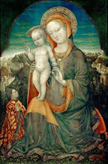 Bellini Prints: The Madonna of Humility Adored by Lionello d Este, ca 1445. Creator: Bellini, Jacopo (c