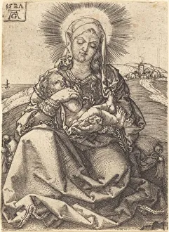 Madonna in a Landscape Sitting on a Cushion, 1527. Creator: Heinrich Aldegrever Madonna in a Landscape Sitting on a Cushion, 1527. Creator: Heinrich Aldegrever