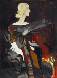 Latvia Prints: Madonna with a Machine Gun, 1932. Artist: Padegs, Karlis (1911-1940)