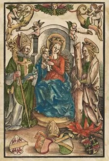 Bishops Mitre Collection: The Madonna with Saint Ulrich and Saint Afra [recto], c. 1511. Creator: Urs Graf