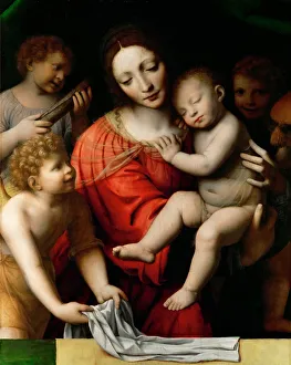 Angels Prints: Madonna and Sleeping Child with Three Angels, First Half of 16th century
