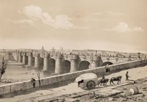 Madrid, Toledo bridge on the river Manzanares in 1842, Baroque (churrigueresco) Madrid, Toledo bridge on the river Manzanares in 1842, Baroque (churrigueresco)