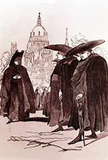 Customs Prints: Madrid typical customs, the Clergy in a morning walk through the village of Madrid (1845)