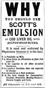 Magazine advertisement for Scotts Emulsion of Cod Liver Oil, 1890 Magazine advertisement for Scotts Emulsion of Cod Liver Oil, 1890