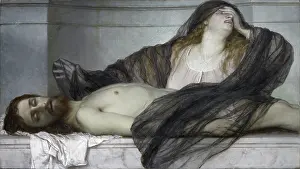 Shawl Prints: Magdalene Grieving over the Body of Christ, 1867. Creator: Arnold Bocklin