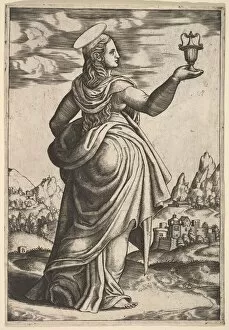 Master Of The Gallery: The Magdalene standing facing right, jar held in her raised right hand, 1530-60