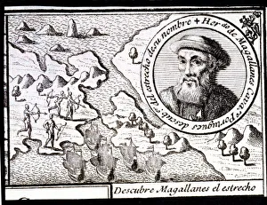 Library Of The University Gallery: Magellan discovers the Strait, engraving from 1726, Ferdinand Magellan (1480-1521)