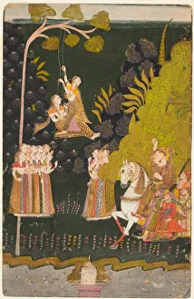 Northwestern India Prints: Maharaja Abhai Singh, Equestrian, Watching Girls Swinging at the Teej Festival, c