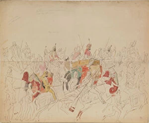 Images Dated 13th June 2013: Maharaja Sher Singh of Punjab and His Court, 1846. Artist: Saltykov, Alexei Dmitriyevich (1806-1859)