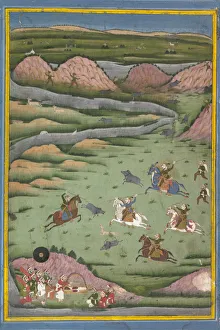 Udaipur Rajasthan India Prints: Maharana Amar Singh II or Sangram Singh Hunting Wild Boar, 19th century. Creator: Unknown