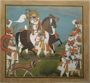 Maharaja Gallery: Maharana Bhim Singh and Retinue Embark on a Hunt, ca. 1805-10. Creator: Chokha