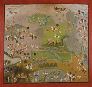 Crane Prints: Maharana Jagat Singh Hawks for Cranes, dated 1744. Creator: Shiva and Dayal