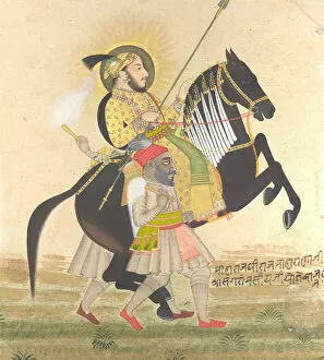 Opaque Watercolor Collection: Maharana Sangram Singh Riding a Prize Stallion, ca. 1712. Creator: Stipple Master (Indian