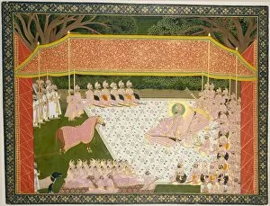 Pink Gallery: Maharana Sarup Singh Inspects a Prize Stallion, 1845-46. Creator: Tara