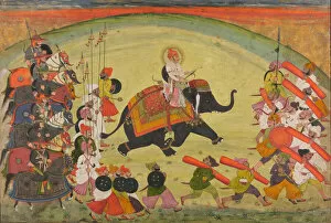 Images Dated 14th December 2021: Maharao Guman Singh Riding an Elephant in Procession, dated 1770 (samvat 1827)