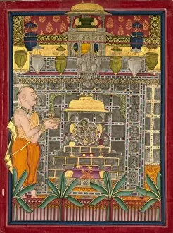 Rajasthan Collection: Maharao Kishor Singh dressed as a Vallabha priest worshipping Krishna as Brijrajji, mid 1800s