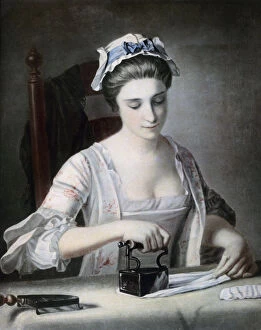 A maid ironing, 18th century.Artist: George Morland