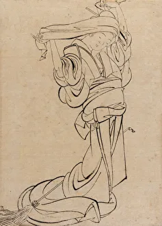 Maiden playing a samisen, late 18th-early 19th century. Creator: Hokusai