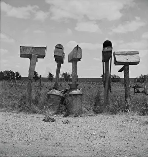 Mailboxes Prints: Mail boxes in Bell County, Texas, 1937. Creator: Dorothea Lange