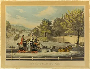 Coachman Prints: The Mail Coach in a Flood, 1827. Creator: F Rosenbourg