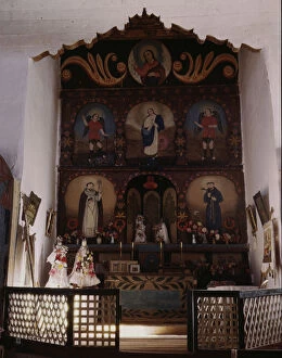 Roman Catholicism Collection: The main altar in the church, Trampas, N.M. 1943. Creator: John Collier