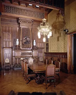 Antoni 1852 1926 Gallery: Main Dining Room of the Güell Palace with the original furniture, 1886-1890