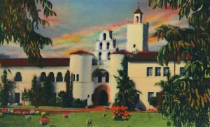 Administration Gallery: Main Entrance. Administration Building, State College. San Diego, California, c1941