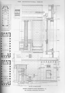 Virginia Prints: Detail of main facade - Federal Reserve Bank