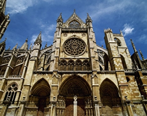 Main facade, Santa Maria de Leon Cathedral, Castile and Leon, Spain, (2024). Creator: LTL