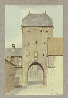Aged Prints: The main gate in Bergen, 1857. Creator: Carl Theodor Reiffenstein