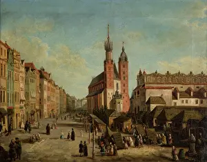 Krakow Poland Prints: Main Market Square in Krakow with a View towards Mikolajska Street
