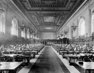 Reading Room Prints: Main reading room, the New York Public Library, c.between 1910 and 1920. Creator: Unknown
