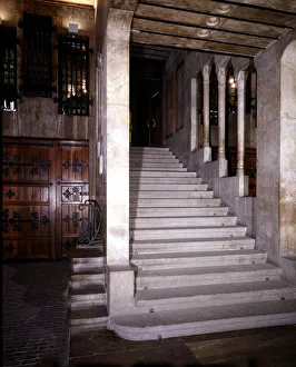 Antoni Gallery: Main staircase and carriage entrance of the Güell Palace in Barcelona, ??1886-1889