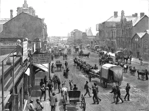 Boers Prints: The Main Street in Johannesburg, South Africa, 1891. Creator: R Barnes