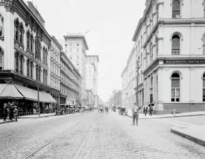 Tram Line Prints: Main Street, west from 12th, Richmond, Va. c.between 1910 and 1920. Creator: Unknown