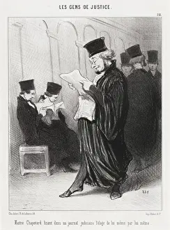 Speech Prints: Maitre Chapotard lisant dans un journal judiciaire l'eloge de lui meme par lui meme