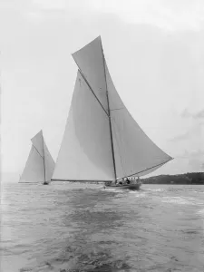 Yacht Race Prints: The majestic cutters White Heather and Shamrock race downwind, 1912. Creator